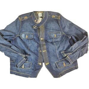 Paris‎ Blues Womens Size 3 Dark Wash Denim Jacket Tagged Torrid Gold Stitching
